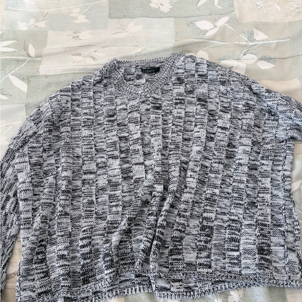 SHEIN Black and White V-Neck Sweater